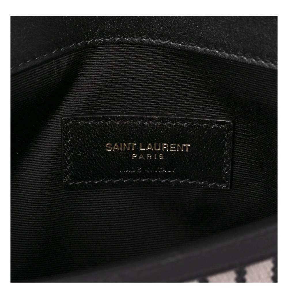 Yves Saint Laurent Uptown Canvas Striped Clutch Cream Black YSL Gold Hardware - Picture 4 of 14